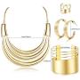 JOERICA Bib Choker Necklace for Women Wide Cuff Bangle Bracelet Open Hoop Earrings Adjustable Ring Chunky Statement Costume Jewelry Set
