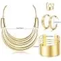 JOERICA Bib Choker Necklace for Women Wide Cuff Bangle Bracelet Open Hoop Earrings Adjustable Ring Chunky Statement Costume Jewelry Set JOERICA Bib Choker Necklace for Women Wide Cuff Bangle Bracelet Open Hoop Earrings Adjustable Ring Chunky Statement Costume Jewelry Set