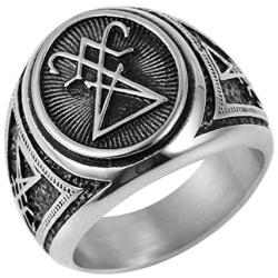 HZMAN Mens Gothic Lucifer Satan Stainless Steel Seal Symbol Demon Retro Jewelry
