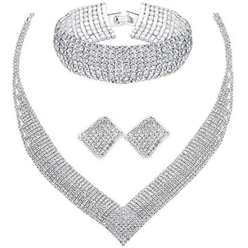mecresh Womens Wedding Bridal Austrian Crystal Necklace Earrings Bracelet Jewelry Set Gifts fit with Wedding Dress mecresh Womens Wedding Bridal Austrian Crystal Necklace Earrings Bracelet Jewelry Set Gifts fit with Wedding Dress