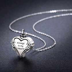 Cuoka Urn Necklaces for Ashes Cremation Jewelry for Ashes 925 Sterling Silver Cremation Necklace for Ashes Angel Wing Always in My Heart Necklace Ashes Necklace (Always in My Heart)