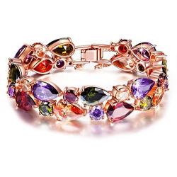 QIANSE Mothers Day Bracelets Gifts for Mom Women Mona Lisa Rose Gold Plated Bracelet Multicolor Cubic Zirconia from Austria Bracelets Jewelry for Mothers Day Gifts for Mom Wife Girlfriend