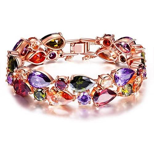 QIANSE Mothers Day Bracelets Gifts for Mom Women Mona Lisa Rose Gold Plated Bracelet Multicolor Cubic Zirconia from Austria Bracelets Jewelry for Mothers Day Gifts for Mom Wife Girlfriend