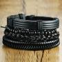 LKYOU JEWELRY Black Leather Bracelet Set for Men Cuff Multilayer Braided Bracelet Handmade Jewelry