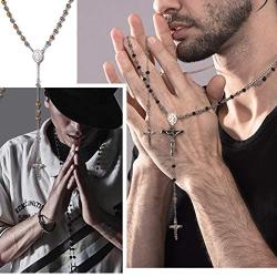 U7 Men Women Rosary Necklace Catholic Pray Gift Stainless Steel or 18K Gold Plated Classic Beads/Evil Eye/Heart Rosary Y Necklace