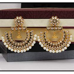 SANARA Indian Bollywood Traditional Ethnic Gold Tone Beautiful White Kundan Pearl Polki Earring Earring Set Wedding Jewelry