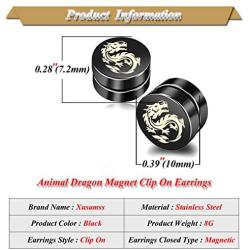 Xusamss Punk Stainless Steel Animal Dragon Magnet Clip On Earrings
