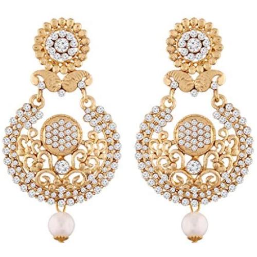 I Jewels 18K Gold Plated Indian Bollywood Ethnic Earrings Encased with Faux Pearl and Stone For Women/Girls (E2326Q)