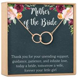 Mother of the Bride Gift Necklace: Parent of Bride Jewelry, Wedding, 2 Asymmetrical Circles (rose-gold-plated-brass, NA)