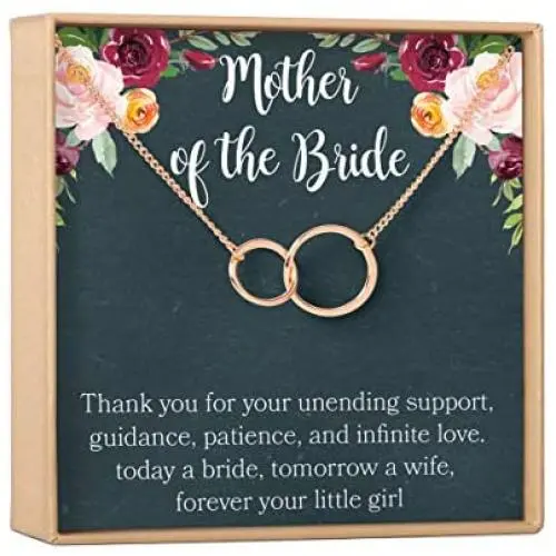 Mother of the Bride Gift Necklace: Parent of Bride Jewelry, Wedding, 2 Asymmetrical Circles (rose-gold-plated-brass, NA) Mother of the Bride Gift Necklace: Parent of Bride Jewelry, Wedding, 2 Asymmetrical Circles (rose-gold-plated-brass, NA)