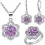 Uloveido Womens Platinum Plated Cubic Zirconia Flower Pendant Necklace Hoop Earrings and Rings Set Crystal Wedding Jewelry T489 Uloveido Womens Platinum Plated Cubic Zirconia Flower Pendant Necklace Hoop Earrings and Rings Set Crystal Wedding Jewelry T489