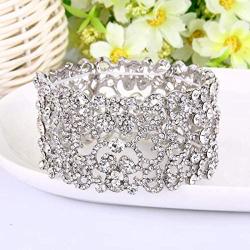 EVER FAITH Crystal Art Deco Bridal Stretch Bracelet Bundle Vintage Bridal Necklace Earrings Set