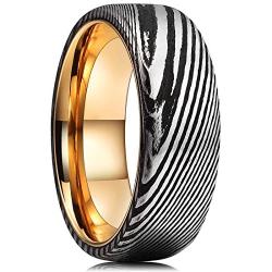 King Will WARRIORS 8mm Mens Damascus Steel Wedding Ring Gold Plated Innerface Comfort Fit 7-14