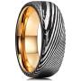 King Will WARRIORS 8mm Mens Damascus Steel Wedding Ring Gold Plated Innerface Comfort Fit 7-14