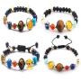 2-4Pcs Adjustable Solar System Natural Stone Strand Stretch Bracelet Universe Galaxy Eight Planets Guardian Sun Star Beads Bracelet Bangle for Women Men Boy Girl Unisex Jewelry Gifts