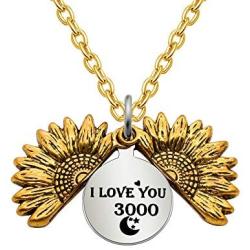 CAROMAY Sunflower Pendant Necklace I Love You 3000 Neck Lace Valentines Day Women Men Jewelry