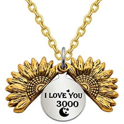 CAROMAY Sunflower Pendant Necklace I Love You 3000 Neck Lace Valentines Day Women Men Jewelry