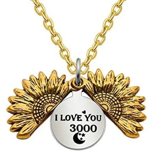 CAROMAY Sunflower Pendant Necklace I Love You 3000 Neck Lace Valentines Day Women Men Jewelry