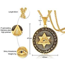 MEALGUET Gold Plated Stainless Steel The All-Seeing-Eye Illuminati Eye of Providence Pyramid Pendant Necklace with 24'' Chain
