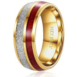 HZX JELEY 8mm Titanium Wedding Hand Ring Tungsten Silver Meteorite Fiber Inlay High Polish Comfortable Fit Silver / 18K Gold/Rose Gold for Men&Women/Size 7-12