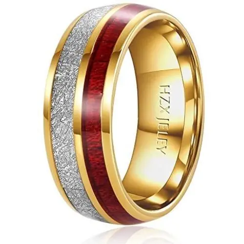 HZX JELEY 8mm Titanium Wedding Hand Ring Tungsten Silver Meteorite Fiber Inlay High Polish Comfortable Fit Silver / 18K Gold/Rose Gold for Men&Women/Size 7-12 HZX JELEY 8mm Titanium Wedding Hand Ring Tungsten Silver Meteorite Fiber Inlay High Polish Comfortable Fit Silver / 18K Gold/Rose Gold for Men&Women/Size 7-12
