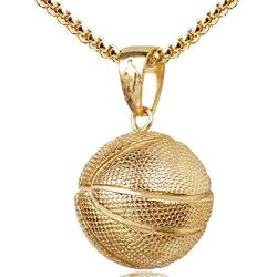 Basketball Pendant Gold Stainless Steel Chain Sports Necklace Hip-hop Jewelry Basketball Fans Gift (Gold)