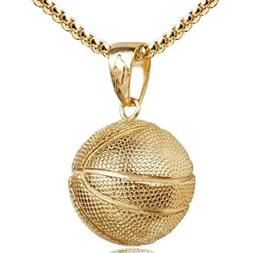 Basketball Pendant Gold Stainless Steel Chain Sports Necklace Hip-hop Jewelry Basketball Fans Gift (Gold) Basketball Pendant Gold Stainless Steel Chain Sports Necklace Hip-hop Jewelry Basketball Fans Gift (Gold)