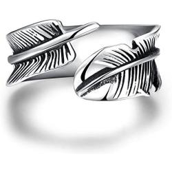 Gracefair Fashion Punk Stainless Steel Feather Ring Vintage Statement Leaf Ring Wing cast for Women Men Size 7-11