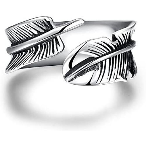 Gracefair Fashion Punk Stainless Steel Feather Ring Vintage Statement Leaf Ring Wing cast for Women Men Size 7-11