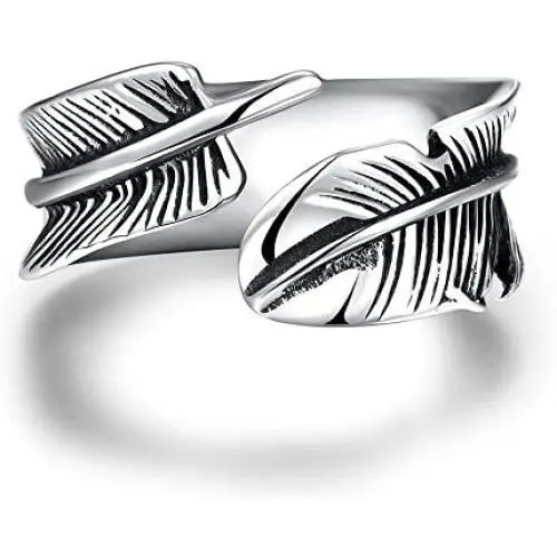 Gracefair Fashion Punk Stainless Steel Feather Ring Vintage Statement Leaf Ring Wing cast for Women Men Size 7-11