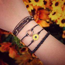 FANCY SHINY Sunflower String Bracelet Handmade Braided Rope Charms Boho Surfer Bracelet for Teen Girls Women