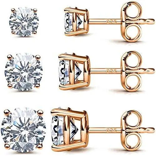 CZ Stud Earrings 925 Sterling Silver 18K Gold Plated Round Cubic Zirconia Hypoallergenic Set CZ Stud Earrings 925 Sterling Silver 18K Gold Plated Round Cubic Zirconia Hypoallergenic Set