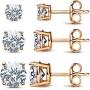 CZ Stud Earrings 925 Sterling Silver 18K Gold Plated Round Cubic Zirconia Hypoallergenic Set