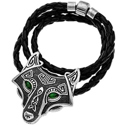 W WOOGGE Mens Necklace Norse Vikings Pendant Choker Necklace Wolf Head Nordic Necklace Original Animal Gothic Amulet Jewelry for Women