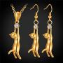 U7 Cute Cat Necklace Rhinestone with Chain Platinum/18K Gold Plated Girls Charm Smooth Collarbone Necklace