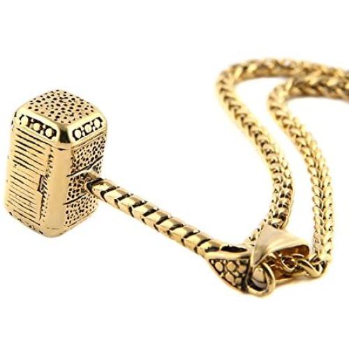 HZMAN Thor Hammer Stainless Steel Necklace For Men and Women Hammer Pendant Necklace 22+2 Inch Chain