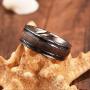 DOUX Mens Damascus Steel Wedding Ring 8mm Band Inlaid with Black Wood Comfort Fit