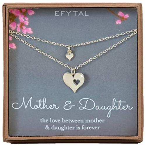 Mother Daughter Set For Two, Cutout Heart Necklaces, 2 Sterling Silver Necklaces Mothers Day Gift