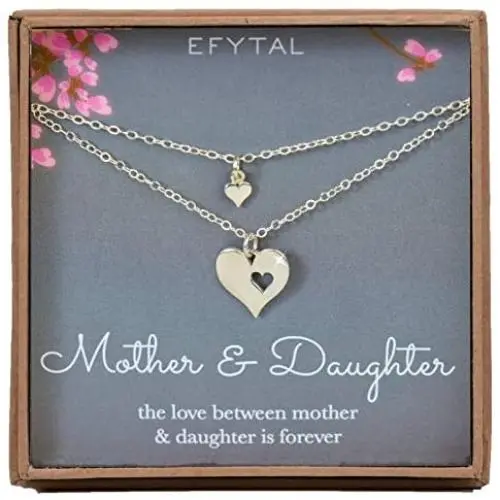 Mother Daughter Set For Two, Cutout Heart Necklaces, 2 Sterling Silver Necklaces Mothers Day Gift Mother Daughter Set For Two, Cutout Heart Necklaces, 2 Sterling Silver Necklaces Mothers Day Gift