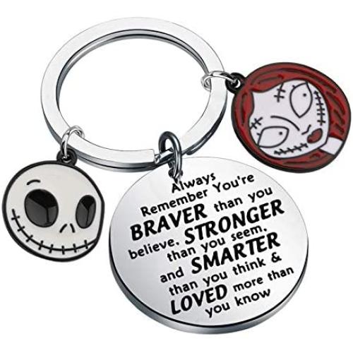 AKTAP The Nightmare Before Christmas Inspired Keychain Jack Skellington & Sally Jewelry You’re Braver Than You Believe