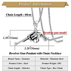 Xusamss Punk Titanium Steel Revolver Gun Pendant Necklace,24inches Link Chain