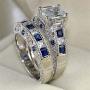 wedding ring set Two Rings His Hers Couples Matching Rings Womens 2pc White Gold Filled Blue CZ Wedding Engagement Ring Bridal Sets Mens Titanium Wedding Band