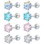 ZS 4 Pairs Shiny Cubic Zirconia Surgical Steel Stud Earrings Tragus Helix Conch Piercing Cartilage Sets