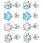 ZS 4 Pairs Shiny Cubic Zirconia Surgical Steel Stud Earrings Tragus Helix Conch Piercing Cartilage Sets