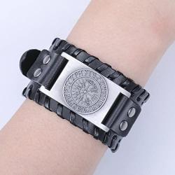 fishhook Norse Viking Vegvisir Compass 24 Amulet Runes Bangle Leather Bracelet