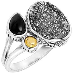 Silpada Crystal Cave Natural Agate & Druzy Ring in Sterling Silver & Brass