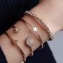 Zehory Boho Crystal Stackable Bracelets Gold Star Moon Open Cuff Bangle Bracelet Set Heart Stacking Bangle Charm Bracelet Jewelry for Women and Girls (4Pcs)