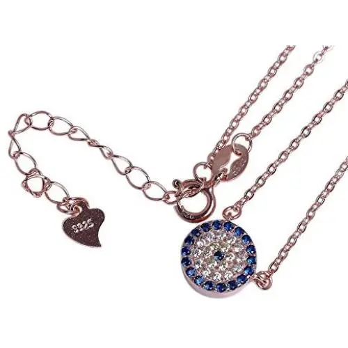 Kaletine Round Evil Eye Pendant Necklace Sterling Silver 925 Created Cubic Zirconia CZ Cable Chain 16''+2'' Extender Kaletine Round Evil Eye Pendant Necklace Sterling Silver 925 Created Cubic Zirconia CZ Cable Chain 16''+2'' Extender
