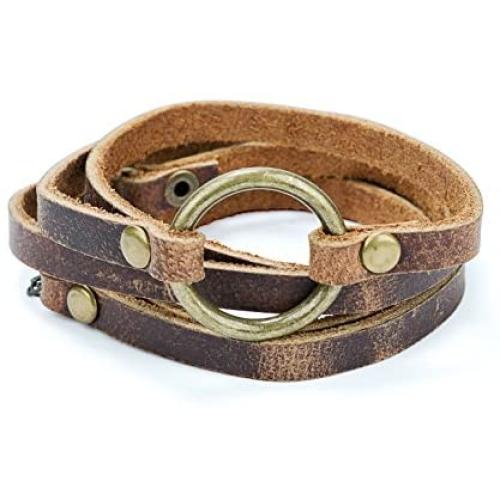 SPUNKYsoul 5 Wrap Leather Circle Bracelet Brown for Women Collection (Brown)