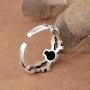 925 Sterling Silver Plated Retro Treble Human Skeleton Skull Head Adjustable Band Ring,Size 5-7